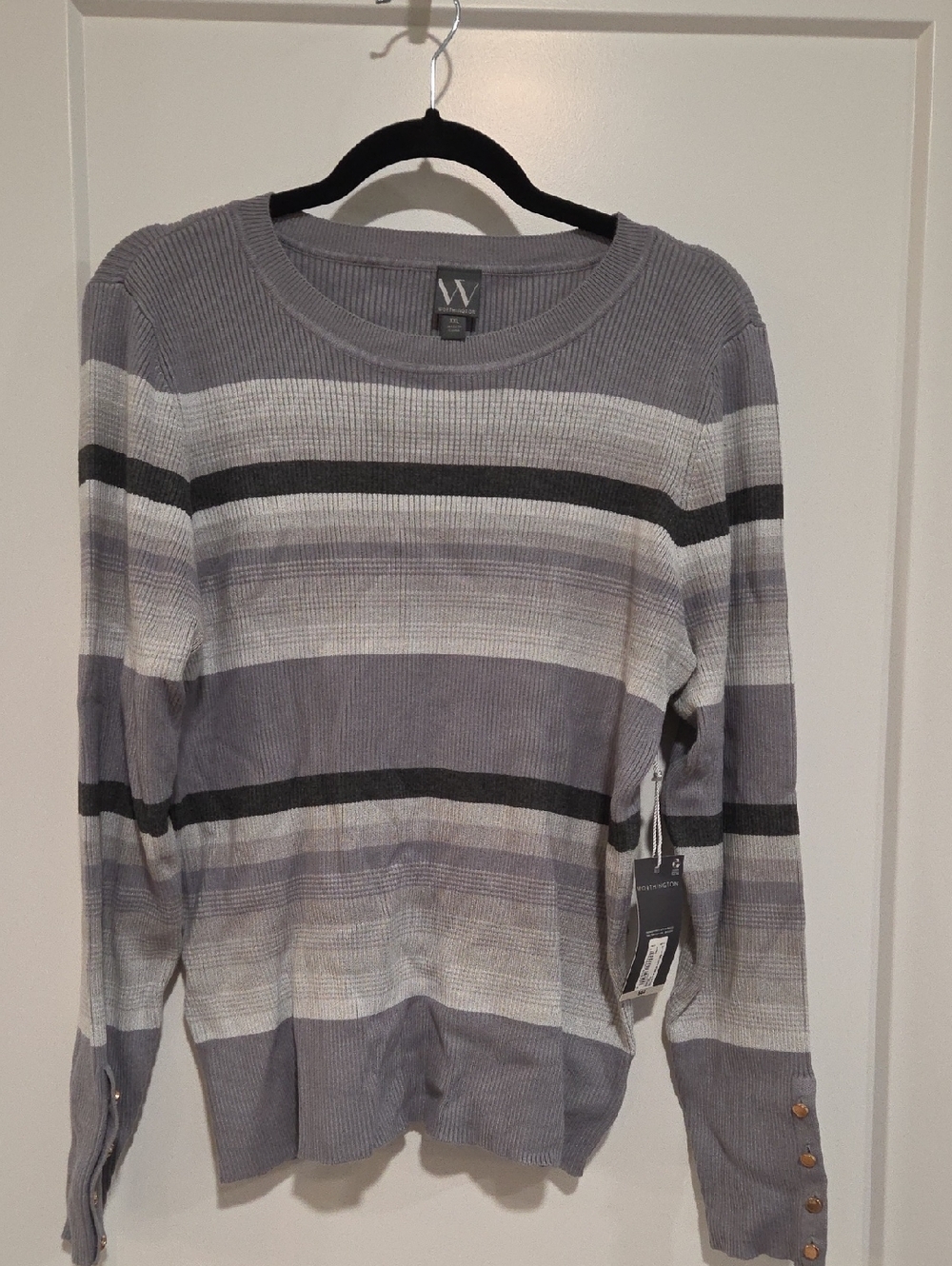 Gray Striped Crewneck Sweater
